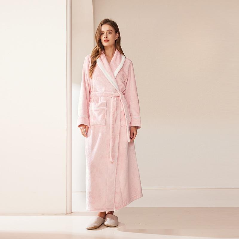 Халаты с шалевым воротником для мужчин, махровые плюшевые банные халаты полной длины, мягкий спа-халат для дома с карманами, пушистые спа-халаты, унисекс, зимний, уютный, теплый, спа-халат, длинный халат