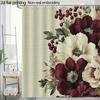 1 шт. 71x71 дюйм Цветочная шторка для душа - Большие бордовые и кремовые цветы с зелеными листьями, Полиэстер, стираемый в машине, Элегантная B