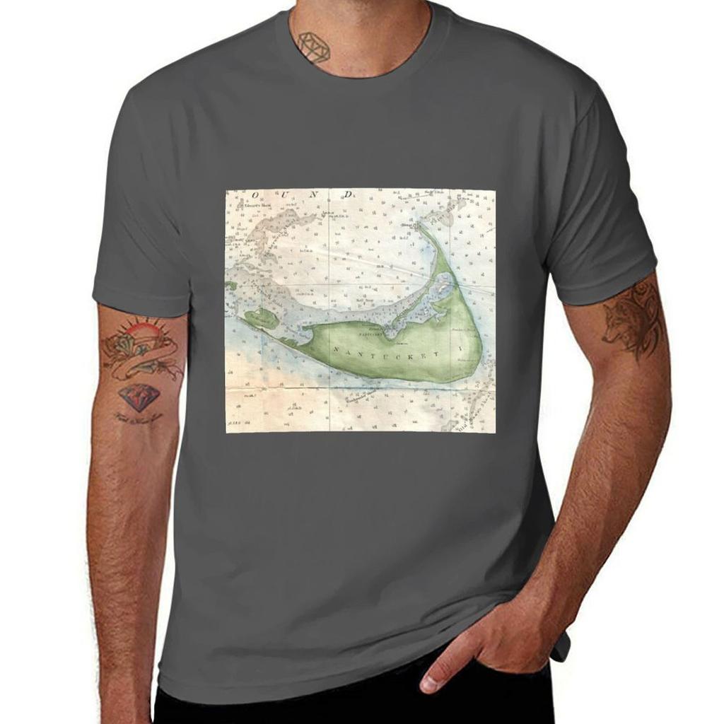 Vintage Map Of Nantucket 1857 Tshirt Casual Fashion Print Tee Top
