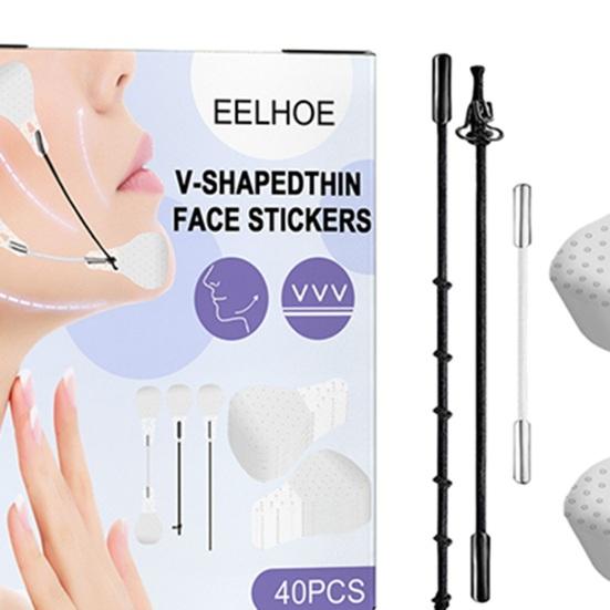 Yousheng 40 шт./компл. лента для подтяжки лица V-образная тонкая наклейка для лица невидимая эластичная тонкая лента для подбородка V-образная для подтяжки кожи лица морщины