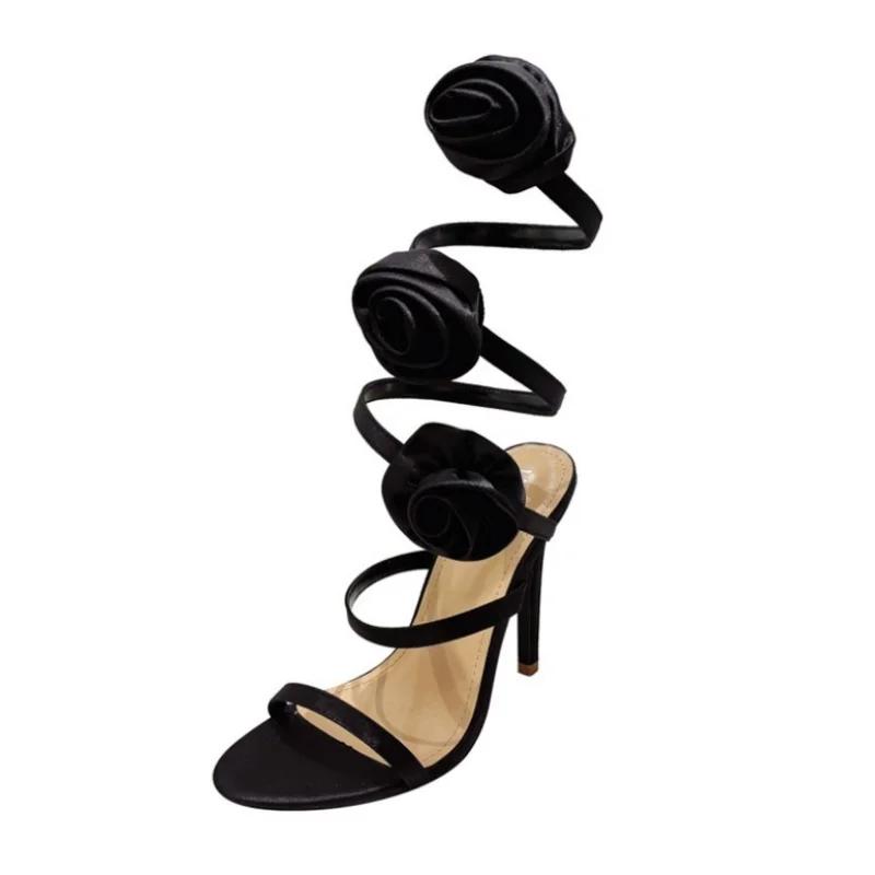 Роскошные дизайнерские босоножки с цветочным принтом для женщин 2024 года, летние босоножки на тонком высоком каблуке с обхватом щиколотки, женские элегантные сексуальные туфли-лодочки для женщин на шпильках