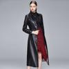 Женский ремень Длинный рукав Однобортный Роскошная мода Весна Осень Длинное черное Мягкое Водонепроницаемое Пальто из искусственной кожи