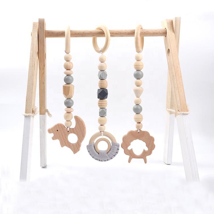 3pcs Baby Play Gym Stroller Rattle Toy Wooden Pram Infant Toys Activity Gym Hanging Grasping Teether Pendant Toy for Baby