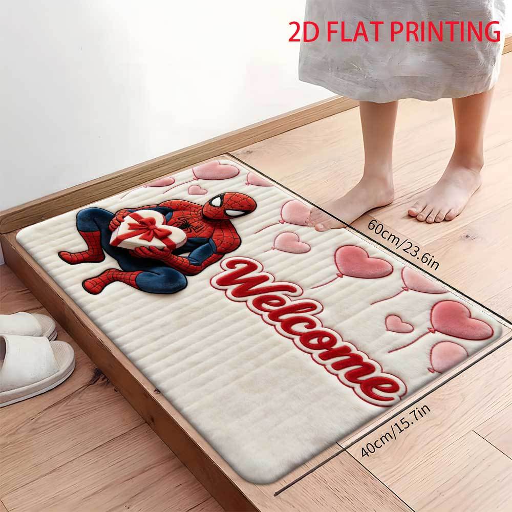 1pc Marvel 2D Flat Printing Spider-man Welcome Outdoor Rugs, Living Room Bedroom Carpet, Kitchen Corridor Bathroom Washing Mac