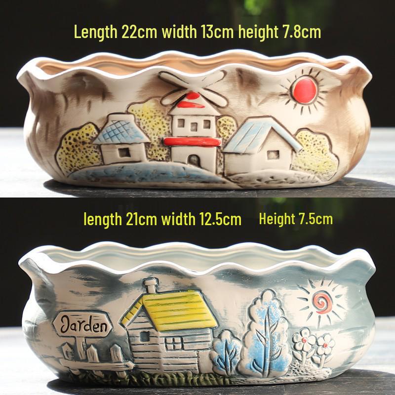 Мультяшный грубый керамический большой керамический горшок для суккулентов в стиле книжки с картинками