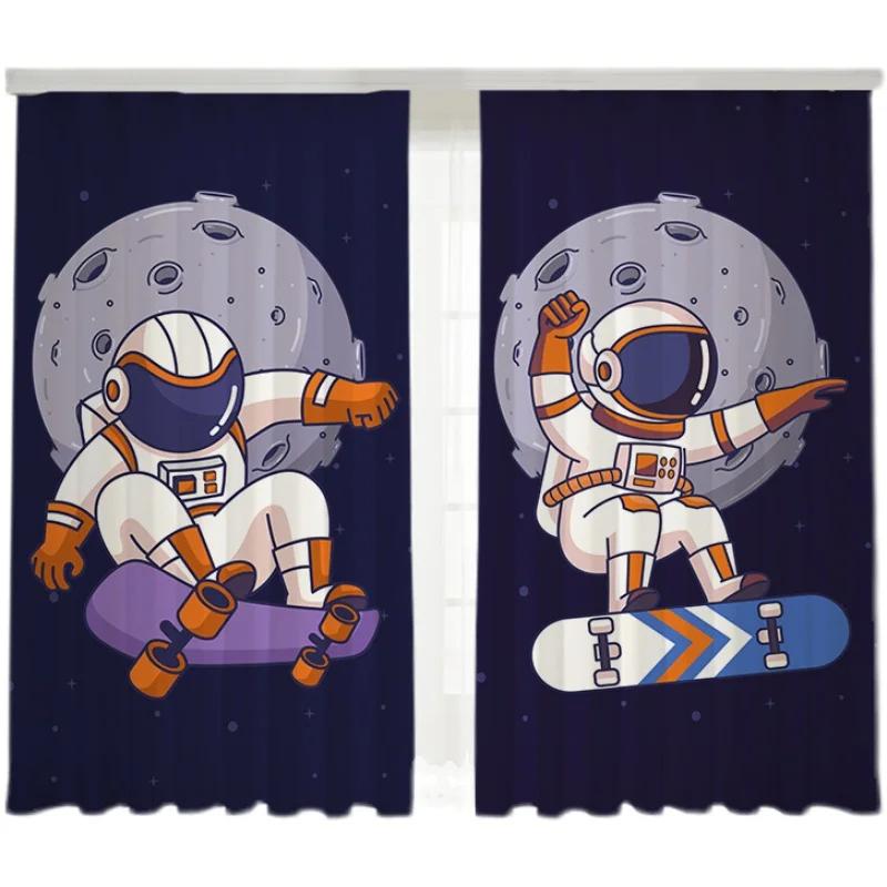 Nordic Ins Style Cartoon Comics High Shading занавеска Space Astronaut Trend Creative Boy Детская комната Простые занавески 2 шт.