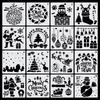 Stencil Sheet Christmas Set of 16 Christmas Stencil Santa Snowman Reindeer Christmas Tree Stencil Template Notebook Drawing Template Scrapbooking