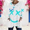 Women Plus Size Round Neck Printed Long Sleeve T Shirt Blue Brown Loose Fit Longline With Pockets