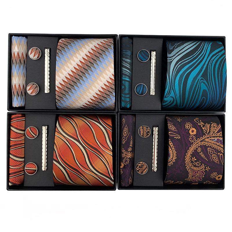 Paisley Men'S Tie Square Cuff Tie Clip Gift Box Set Business Casual Tie Black Gift Box