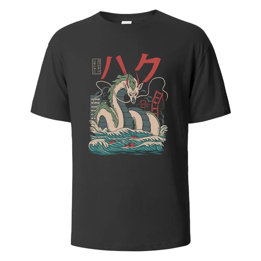 Мужская футболка с принтом дракона, повседневные дышащие футболки, 100% хлопок, смешные свободные топы, уличные футболки оверсайз для мужчин и женщин, с круглым вырезом