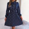 Ladies Spring And Summer New Temperament Polka Dot Lace-up Waist Long-sleeved Pleated Dress