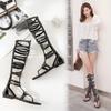 Roman Peep-toe Women's Sandals Summer Gladiator Sandals Knee High Top Flat Sandals Fashion Rivets Ladies Sexy Sandals