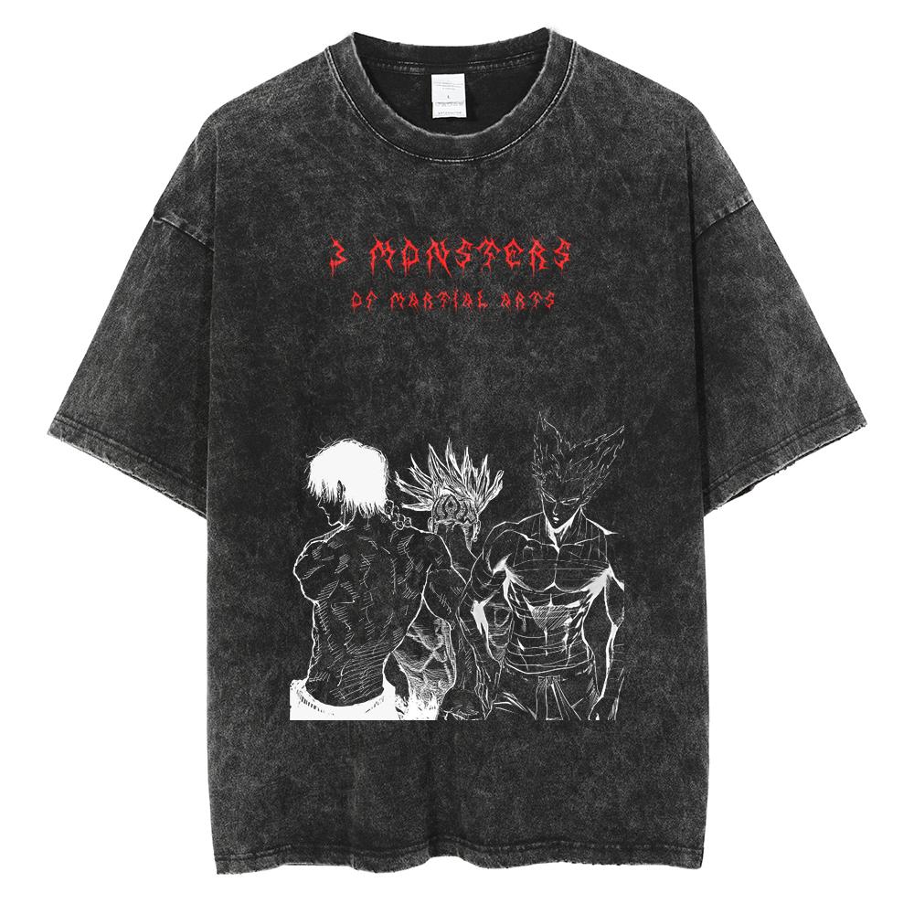 Аниме ONE PUNCH-MAN Сайтама Футболка с принтом Мужская Женская Футболки из стираного хлопка Футболка оверсайз Харадзюку Мужская Манга Винтажная футболка
