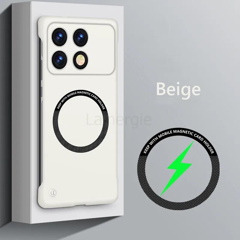 Безрамный магнитный чехол Magsafe Slim для Xiaomi Poco X6 Pro PocoX6 Pro 5G Wireless Charging Hard Back Cover