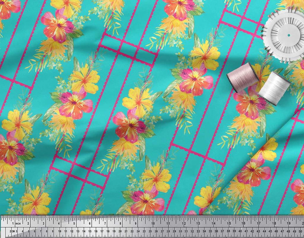 Soimoi Brown Poly Crepe Fabric Geometric & Floral Print Print Fabric By the Metre 42 Inch