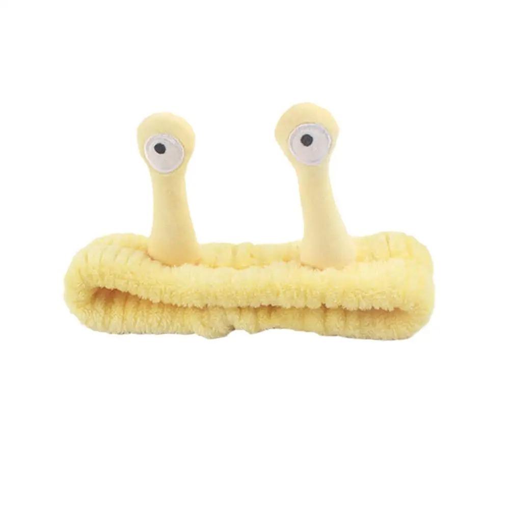 Мультяшная повязка на голову с большим глазом улитки, повязка для мытья лица, симпатичная эластичная повязка для макияжа, мягкая повязка для волос из кораллового флиса для женщин и девочек