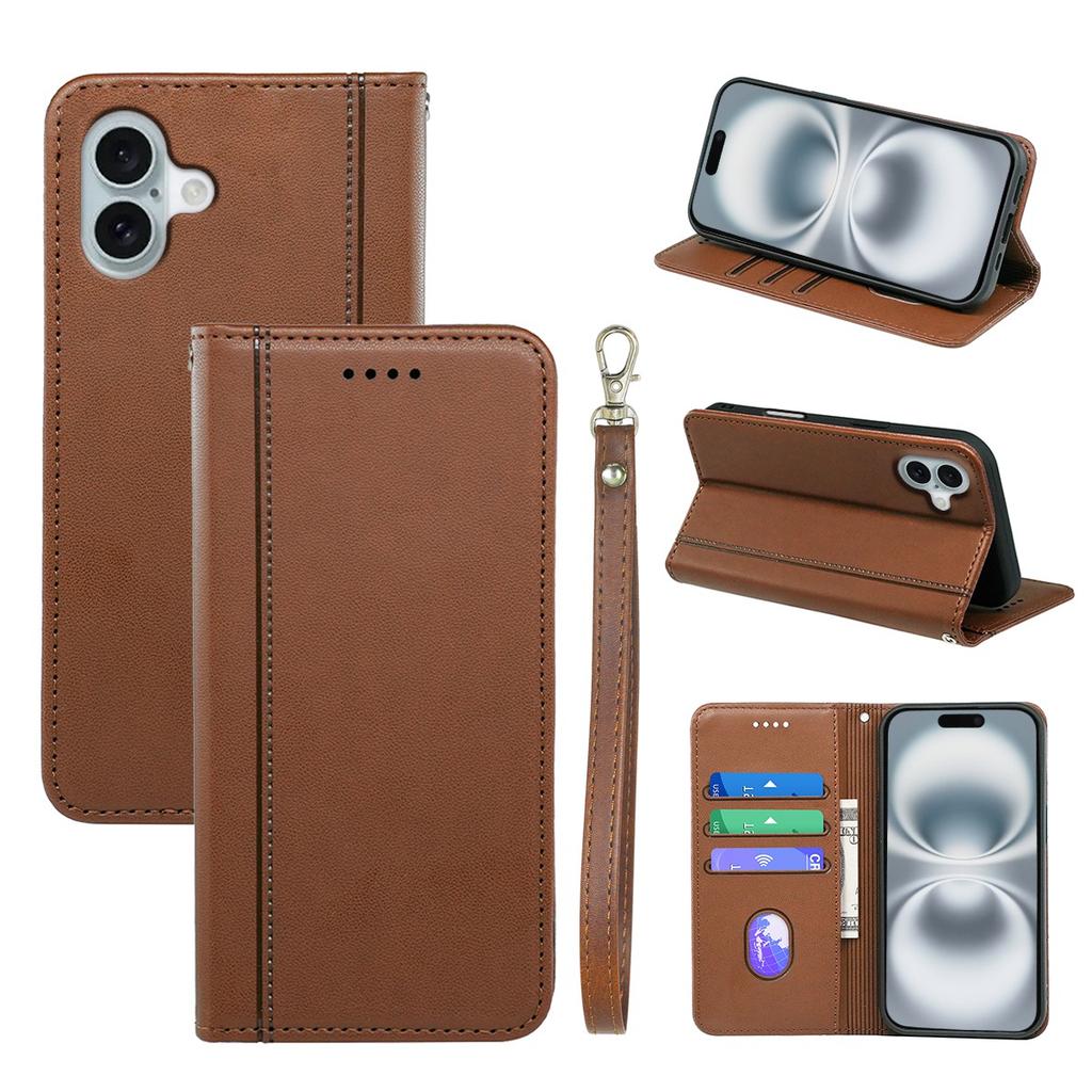 HX01 For iPhone 16 Wallet Case Magnetic Closing PU Leather Phone Cover