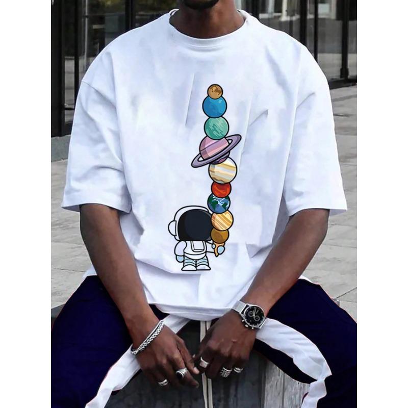 Новый дизайн мужской футболки с принтом астронавта футболка с круглым вырезом модная одежда мужские футболки топы из хлопка черно-белые футболки Harajuku мужские