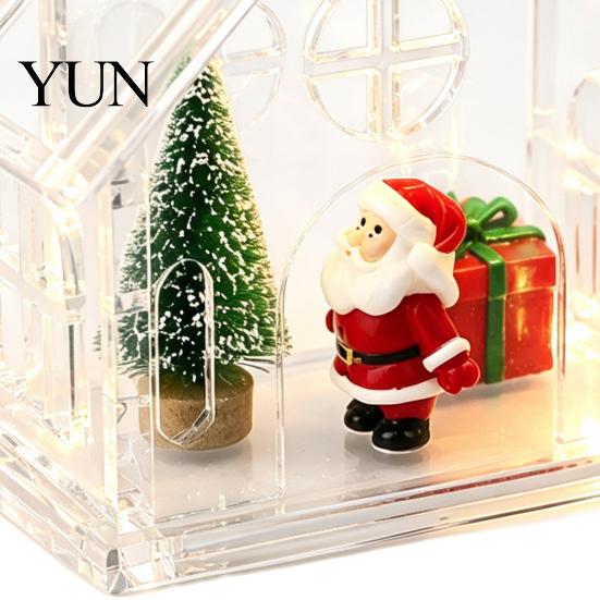 Refillable Ornament for Figurines Clear Acrylic House Ornament, DIY Fillable Christmas with Light, Rechargeable LED Decoration Lighted Table