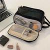 Большая вместительная косметичка из полиуретана, портативная дорожная косметичка, прямоугольная двухслойная косметичка, гигантский аккумулятор