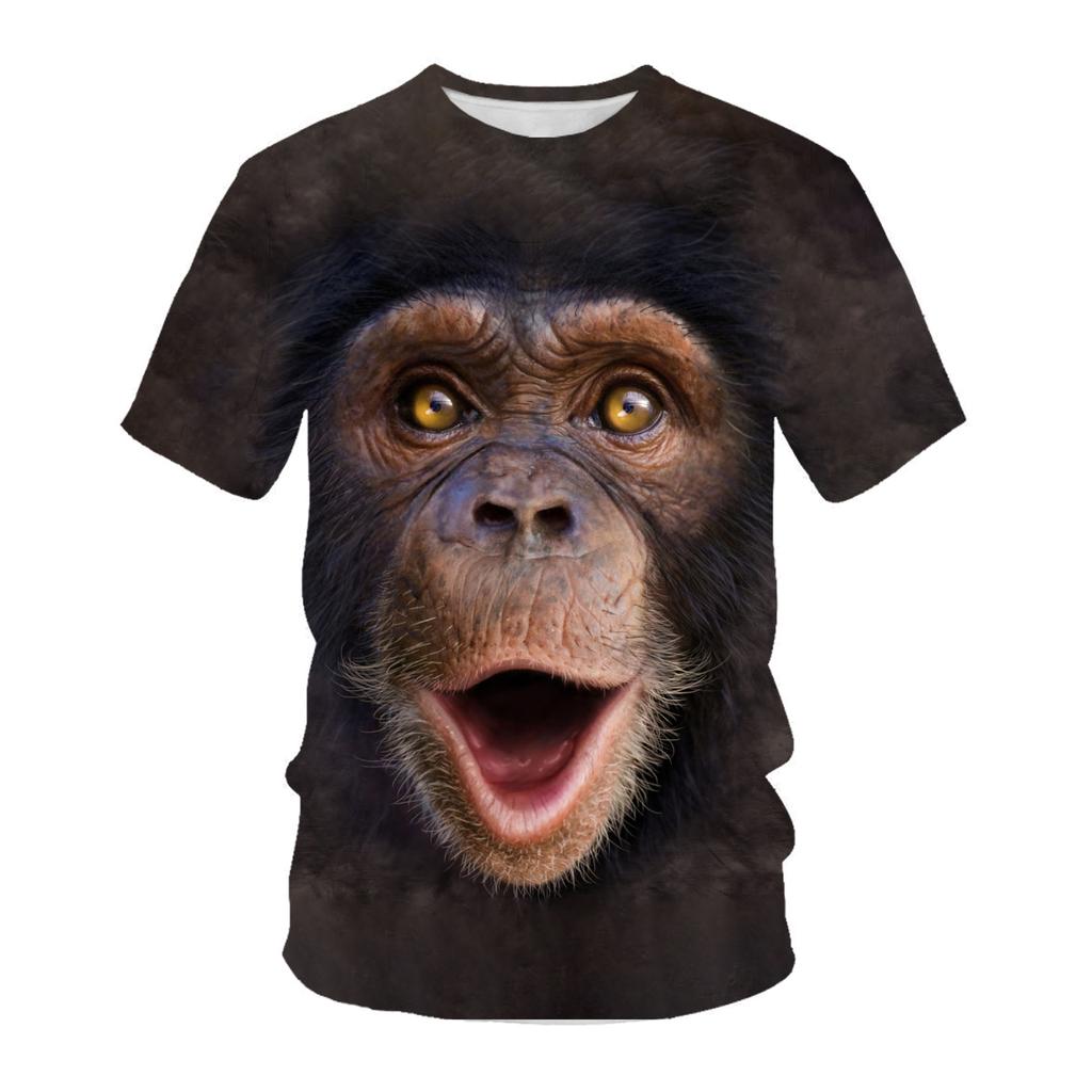 Summer Short Sleeved T-shirt for Men 3D Digital Printed Animal Monkey Round Neck Loose Men Fat Half Sleeve Bottom Shirt Summer