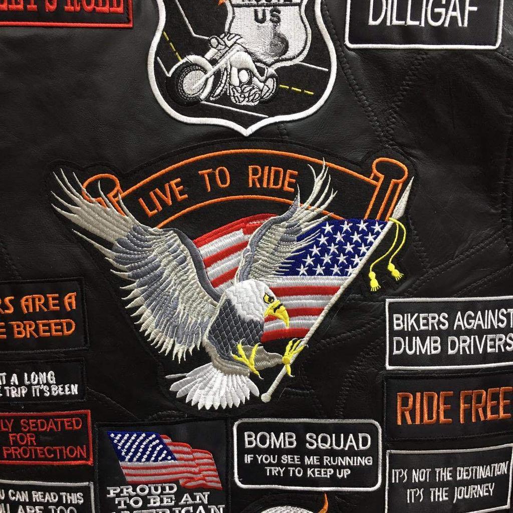 Американский жилет Harley, кожаный жилет, жилет для езды на велосипеде 42 вышитых значка, мужской кожаный жилет