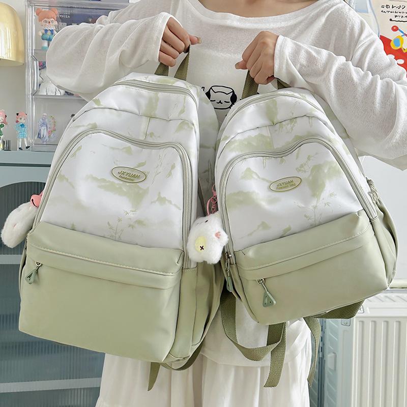 Schoolbag Printed Alphabet Student Male New Backpack Sports Large Capacity Casual Ink Painting Backpack Outdoor Travel School Bag