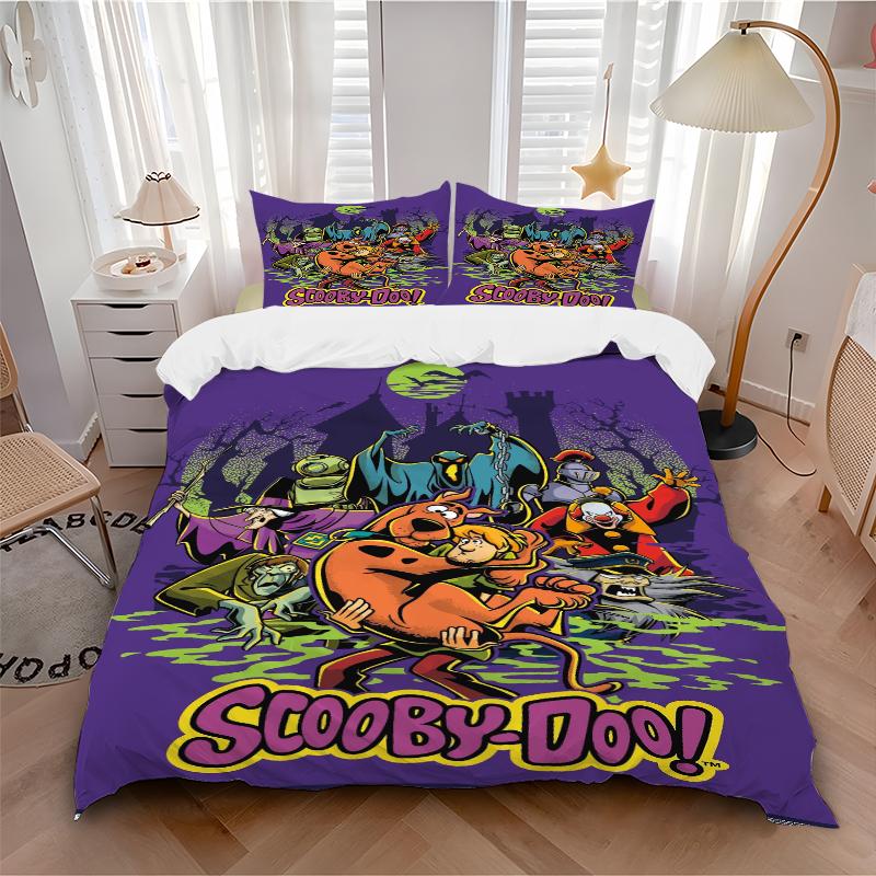 3Pcs Scoobydoo Mystery Night Bedding Set Soft Fabric Duvet Cover Pillowcases Home Christmas Xmas Halloween Gift 1 Duvet Cover 2 Pillowcase El122