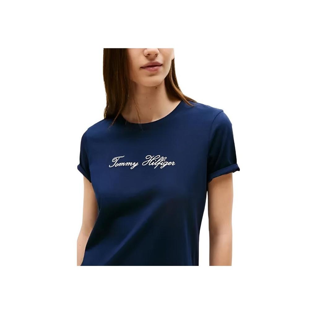 Tommy Hilfiger Женская футболка с круглым вырезом и коротким рукавом с логотипом Синий WW0WW47210-C1G