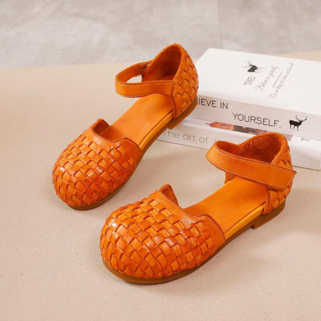 Fashion GKTINOO Women's Sandals Summer 2025 New Retro Versatile Round Toe Genuine Leather Woven Comfortable Flat Shoes