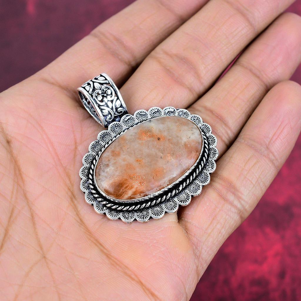Подвеска Sunstone из цельного серебра 925 пробы, подвеска из драгоценного камня ручной работы, подарки для жены, абсолютно новая подвеска