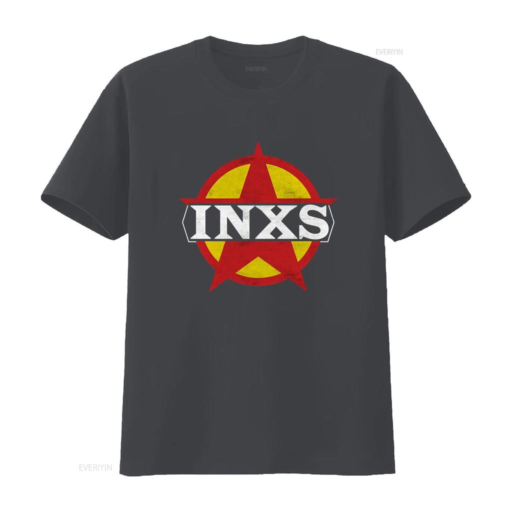 Vintage Retro INXS Rock Band Distressed Star Print Casual T Shirt vintage Washed Stretched graphic Versatile fashion