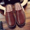 Fashion Spring Autumn Indoor Shoes Men's Woman Slippers Plus Size 35 46 Man Concise  Brown Simple Leather Home Slippers For Men