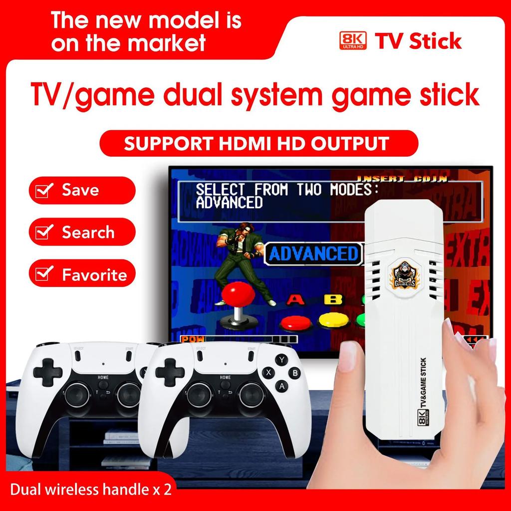2024 Mini K8 Pro Retro 8K HD TV Video Classic Game Stick Dual System Wi-Fi Android12.1 ATV 3D 40000+ Игровая консоль Беспроводная 2.4G