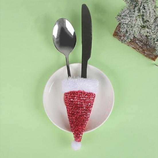 10 шт., мини-шляпа Санта-Клауса, 10 шт., праздничные рождественские украшения для стола, чехлы для вилок, товары для дома