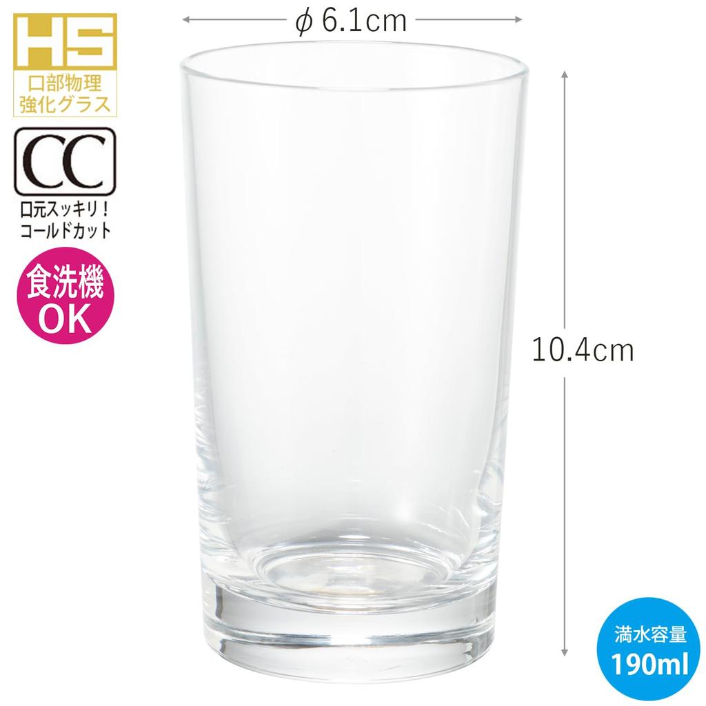 Стакан Toyo Sasaki Glass Sun Ace, 190 мл, набор из 6 шт. Сделано в Японии, можно мыть в посудомоечной машине, небьющийся стеклянный стакан, коммерческий стакан 08206HS