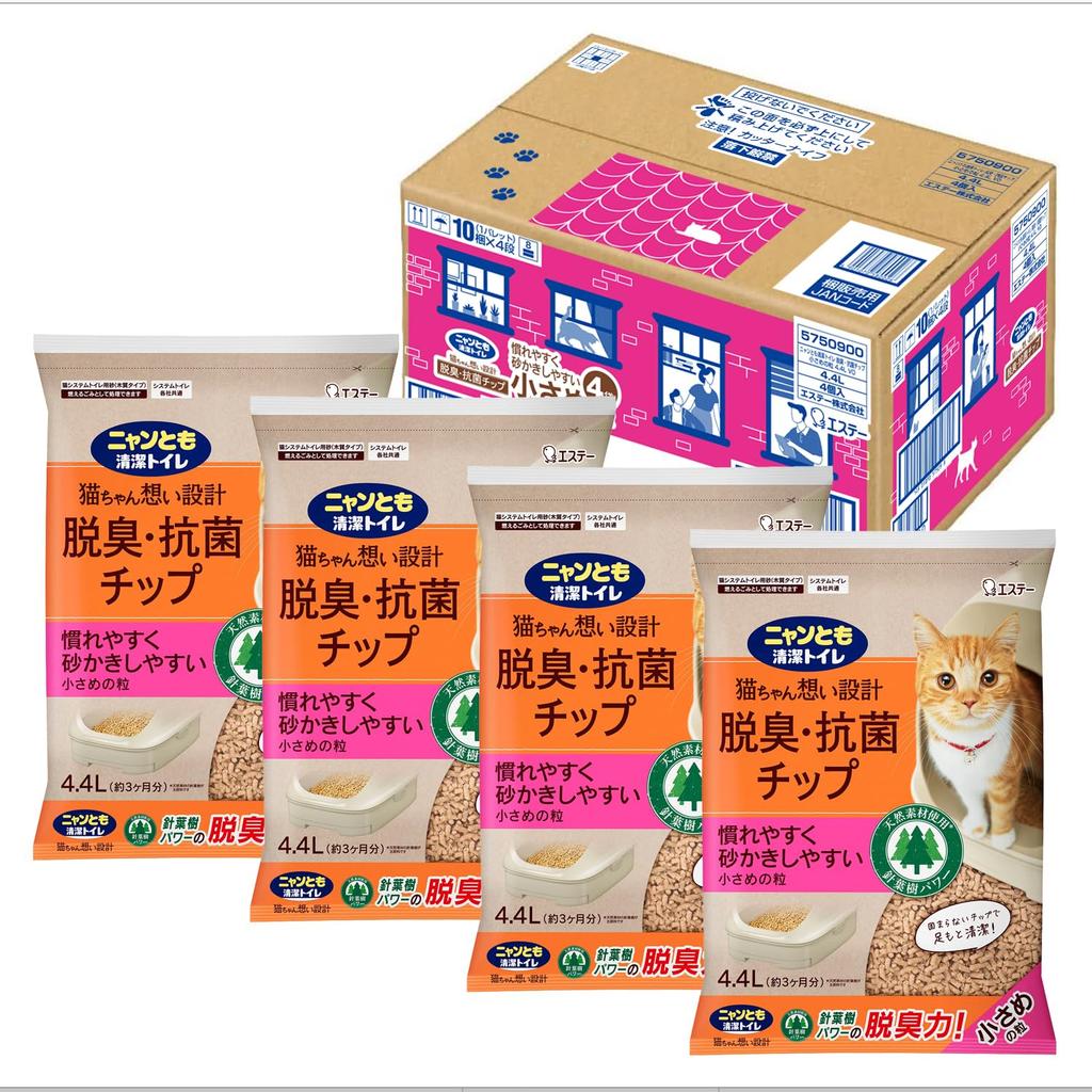 Nyantomo Clean Toilet Cat Deodorizing Antibacterial Small x 4 System Toilet for Litter, & Chips, Granules, 4.4L Packs, Cats, Odor-Free (Case Sale)