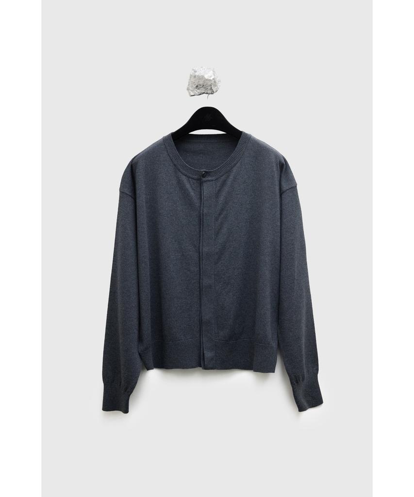 YOUTH Hidden Button Round Neck Cardigan - Charcoal Gray