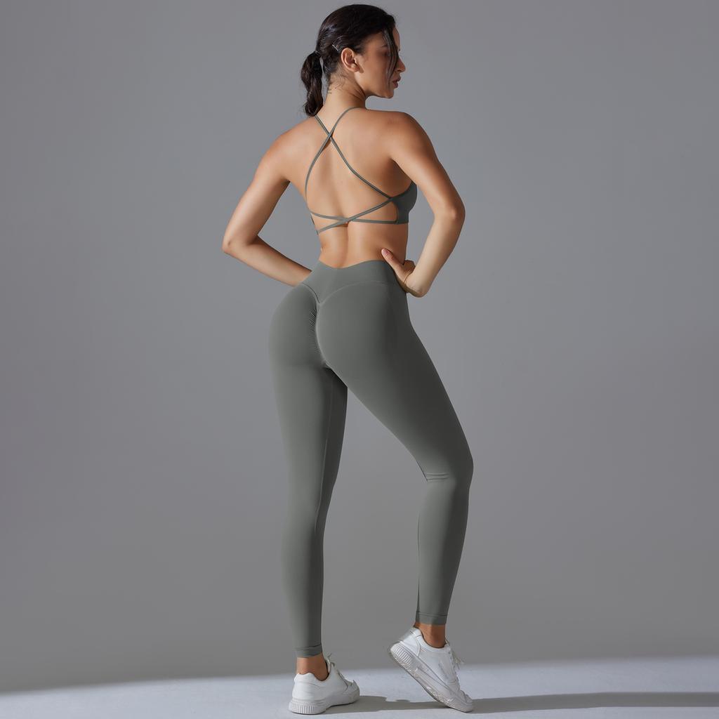 Seamless Yoga Outfit Auroth Women Sportsweat Back Cross Bra High Waist Gym Running Leggings Fitness Set