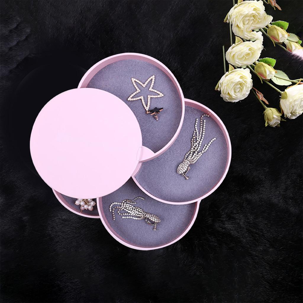 Портативная шкатулка для драгоценностей, дорожный футляр для драгоценностей, 4 слоя, вращающийся органайзер для хранения сережек с зеркалом розового цвета