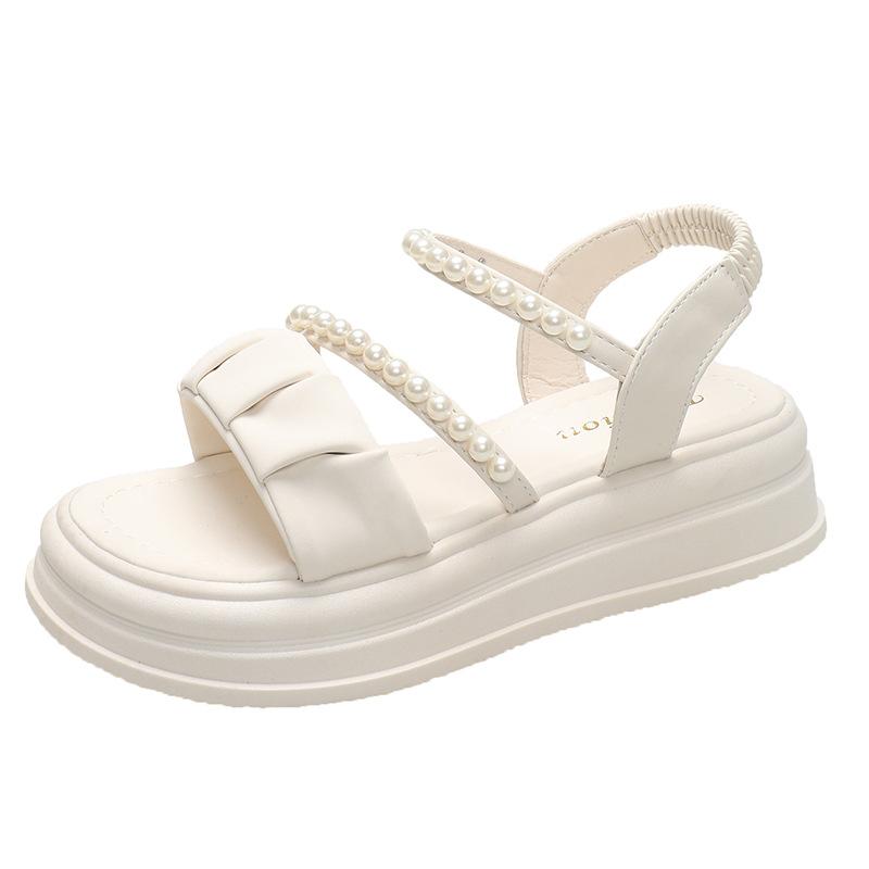2024 Summer New Platform Pearl Women's Roman Shoes Fashion Versatile Hollow Women's Sandals Fashion Beach Shoes