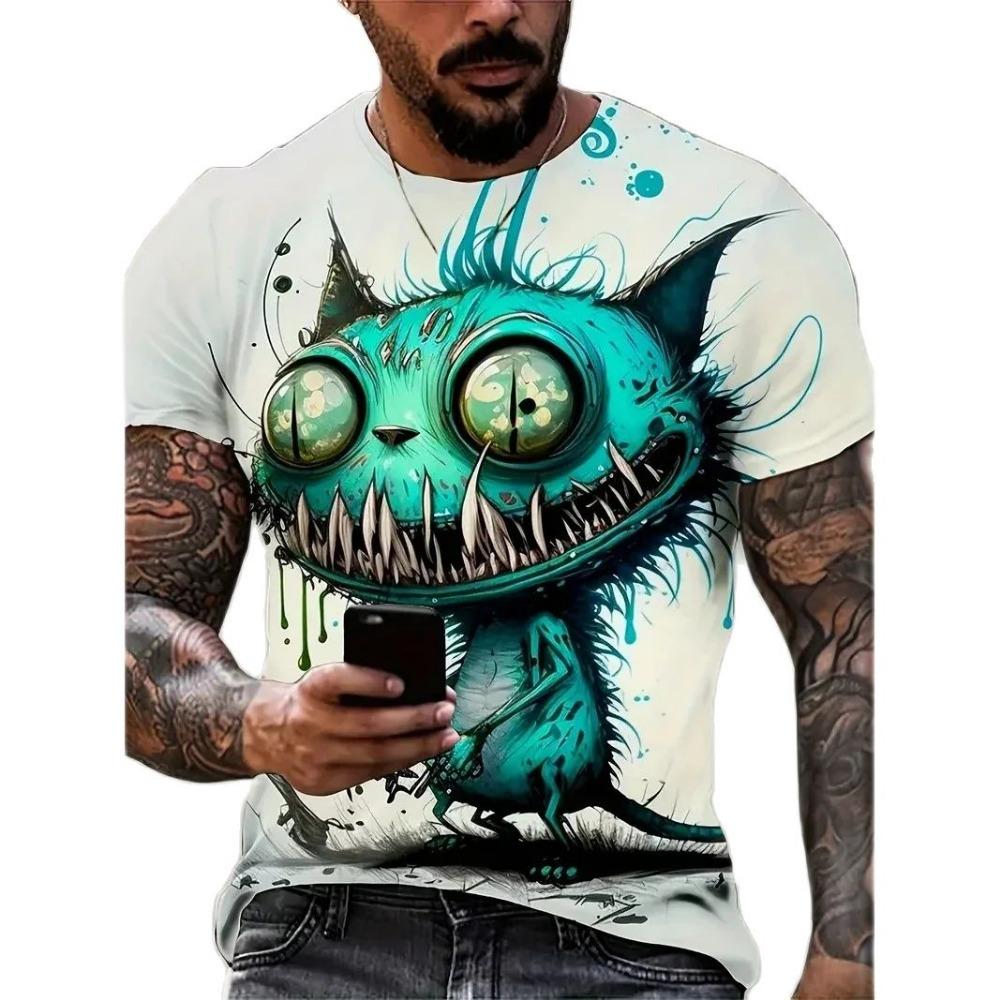 Summer Fashion Cartoon Ctue Little Monster Graphic T-shirt For Men New Trend Casual 3D Printed Round Neck Short Sleeve Tees Tops