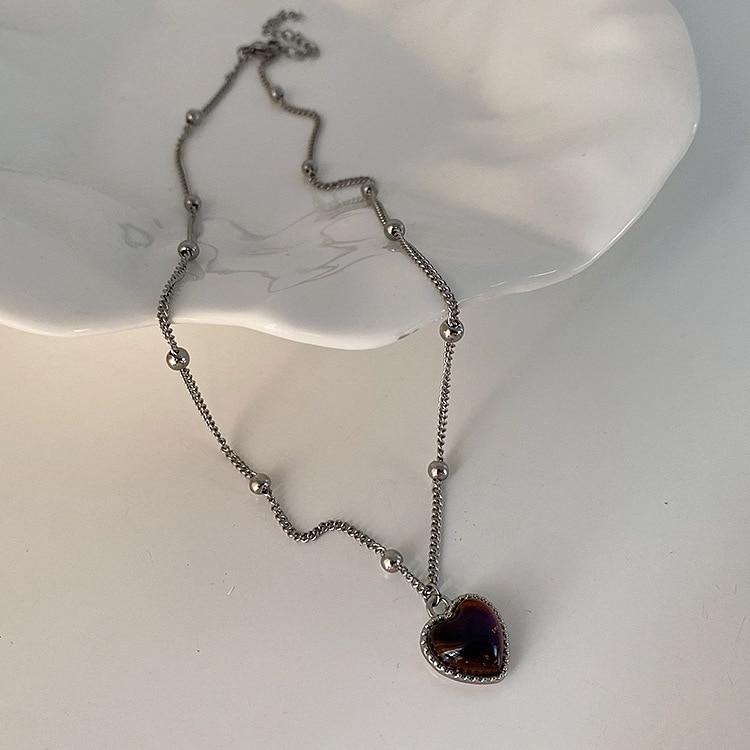 Kpop Cute Heart Pendant Necklace for Girls Women Fashion Kawaii Bear Sweater Neck Chain Aesthetic Jewelry Wholesale