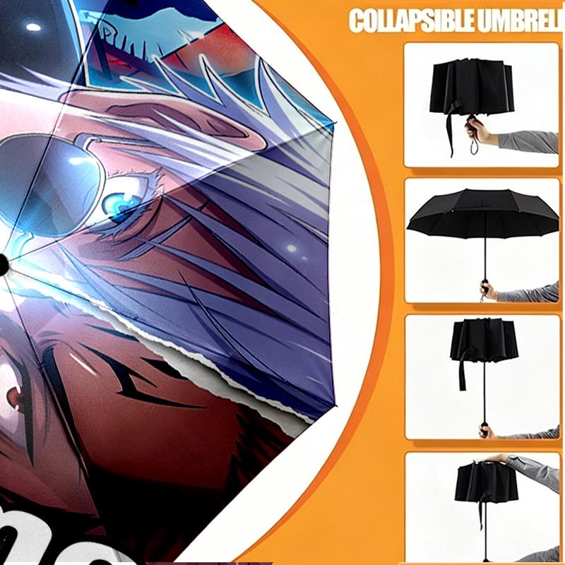 Custom Name Personalized Jujutsu Kaisen Print Umbrella, Auto Open Close, 8‑Rib Sturdy Frame, Commute Camping Hiking Use, Birthday Gift