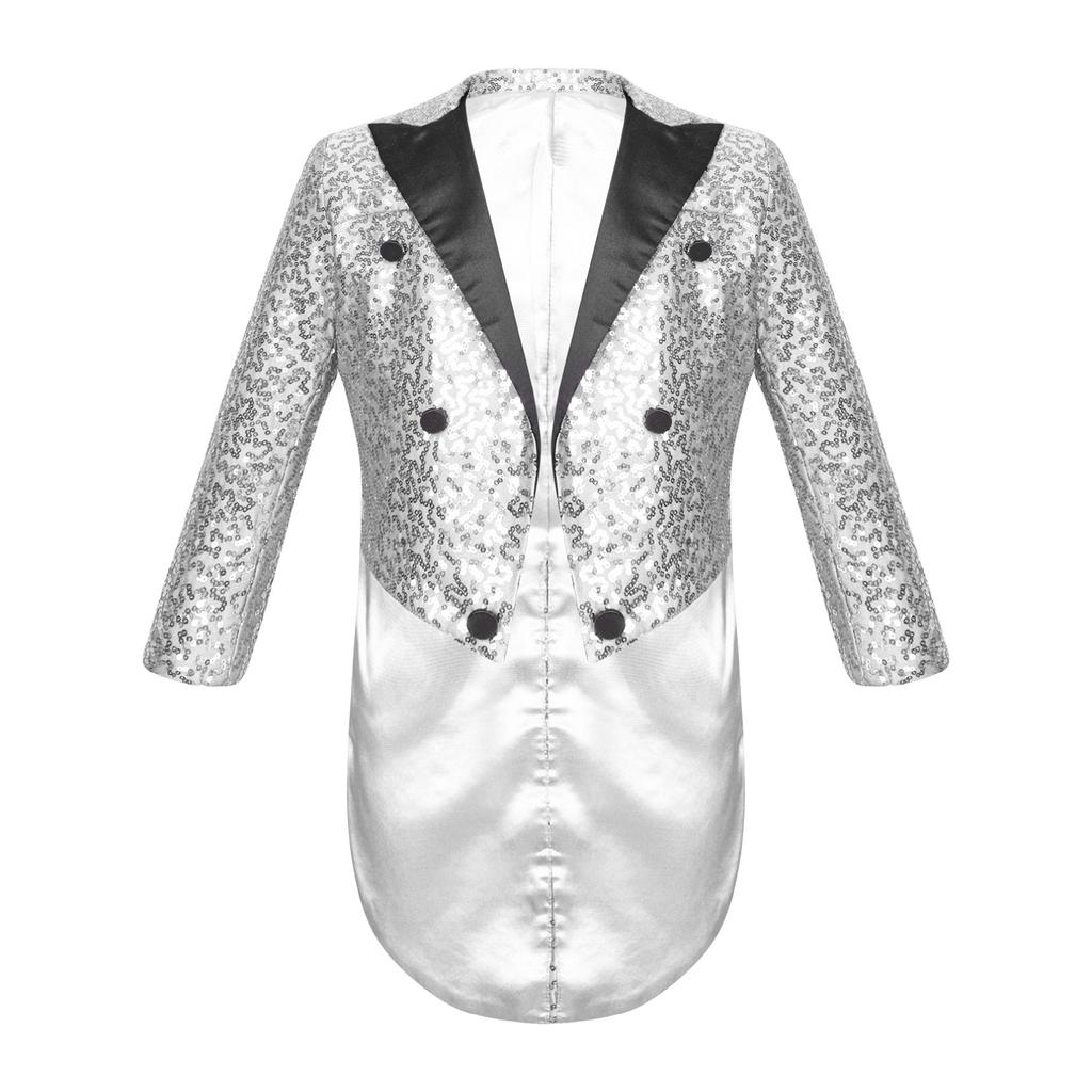 Детский фрак с блестками для мальчиков, куртка классического кроя, смокинг, платье-смокинг с волшебными шоу, пальто