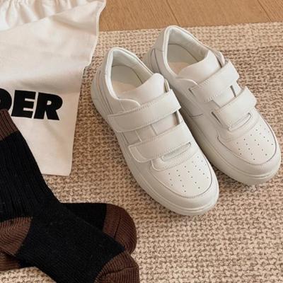 Женские туфли на толстой подошве, увеличивающие рост, кроссовки на липучках, белые туфли из натуральной кожи, спортивная обувь