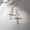 Shiny Zircon Cross Drop Earrings for Women Gothic Hoop Earrings Korean Style Punk Cross Pendant Dangle Earrings Jewelry Gift