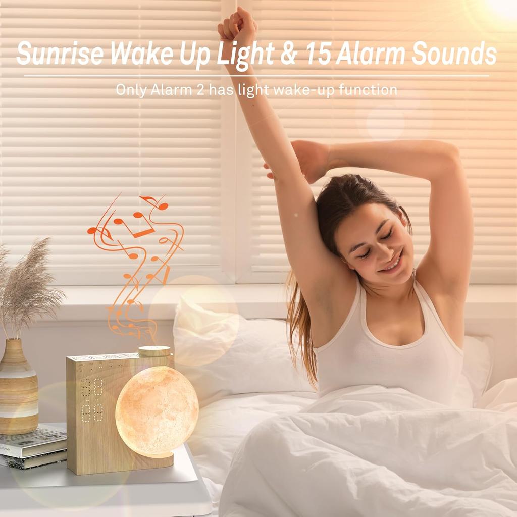 Smart Bedroom Sunrise Alarm Clock Moon Night Light Clock Wake-up Light for Children and Teenagers White Noise Generator