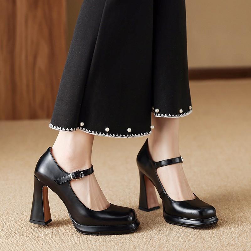 High-heeled Mary Jane Shoes for Women's Spring 2025 New Huge and Thin Square Head Thick Sole Shallow Mouth Single Shoes