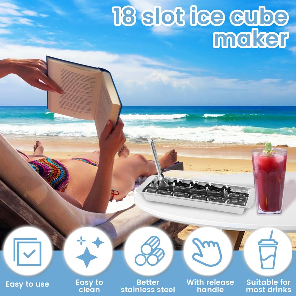 18 Grid Ice Tray Ice Cubes Stainless Steel Ice Mold Ice Breaker Ice Grid Tray Square Mold Ice Maker Removable Ice Cube Trays